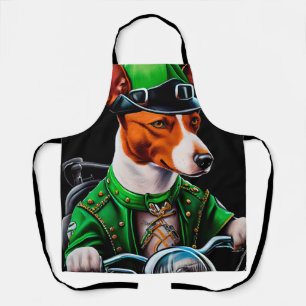 Basenji-Hund fährt Fahrrad am St. Patrick's Day Schürze