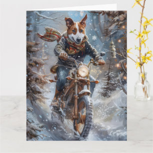 Basenji Hund fährt Motorrad Weihnachten  Karte