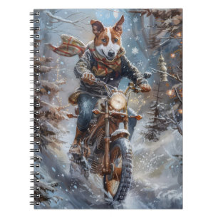 Basenji Hund fährt Motorrad Weihnachten Notizblock