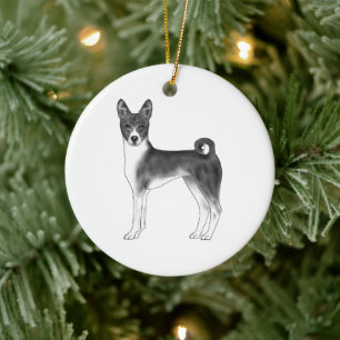 Basenji Hund in Schwarz und Weiß mit benutzerdefin Keramik Ornament