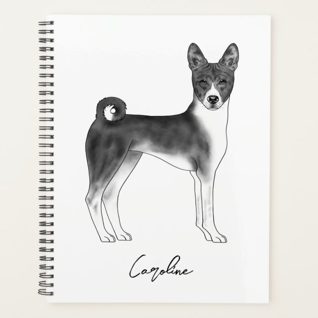 Basenji Hund in Schwarz und Weiß mit benutzerdefin Planer (Vorderseite)
