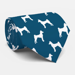 Basenji Hund Silhouetten Muster Blau-Weiß Krawatte