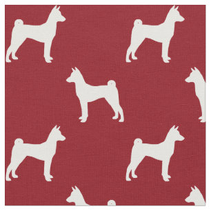 Basenji-Hund Silhouetten Rot-Weiß gemustert Stoff