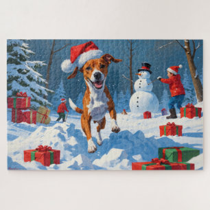 Basenji Hund spielen in der Schnee-Winter-Szene