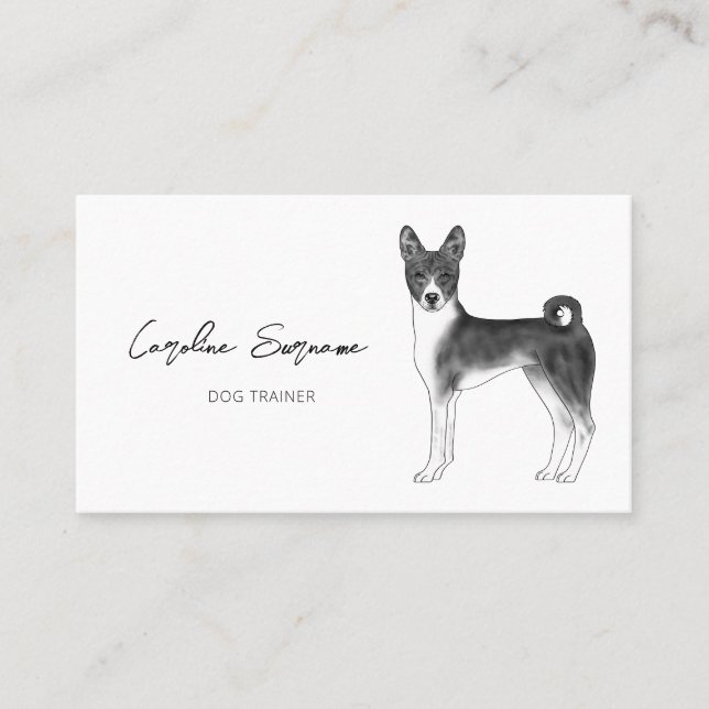 Basenji-Hund Zeichne in Schwarz-Weiß-Minimalistisc Visitenkarte (Vorderseite)
