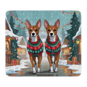Basenji-Hunde Weihnachten Schnee Feiertag  Schneidebrett