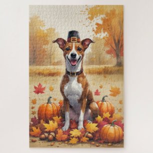 Basenji im Herbst hinterlässt Erntedank Art