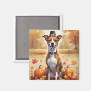 Basenji im Herbst hinterlässt Erntedank Art Magnet