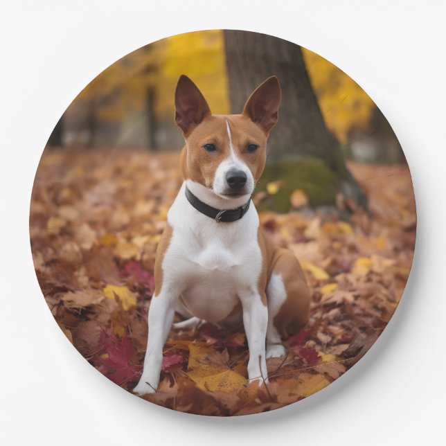 Basenji im Herbst Leaves Fall Inspiriert Pappteller (Vorderseite)