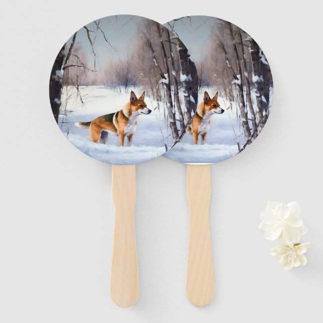 Basenji lassen es Schnee Weihnachten Fächer (Vorne und Hinten)