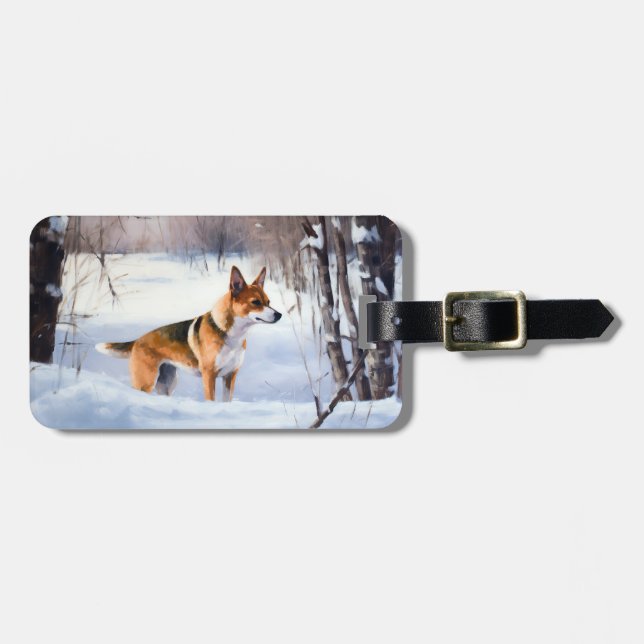 Basenji lassen es Schnee Weihnachten Gepäckanhänger (Vorderseite horizontal)
