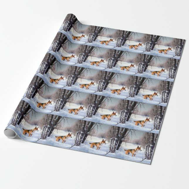 Basenji lassen es Schnee Weihnachten Geschenkpapier (Ungerollt)