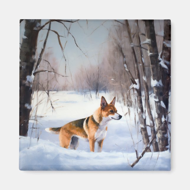 Basenji lassen es Schnee Weihnachten Magnet (Vorne)