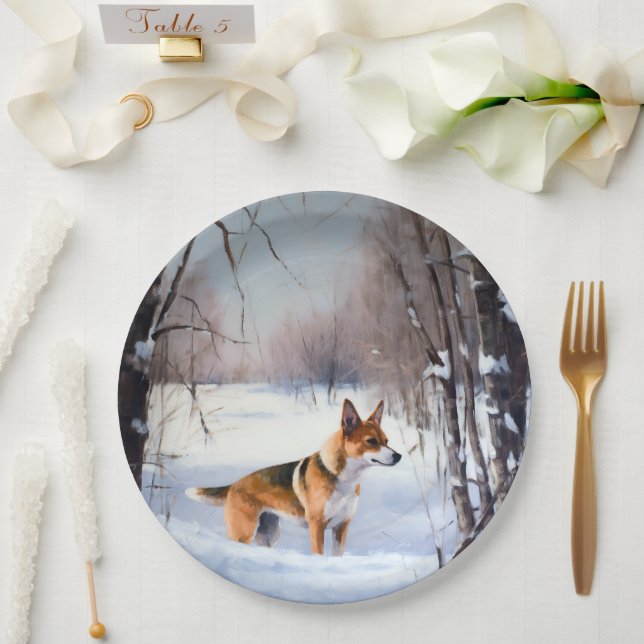 Basenji lassen es Schnee Weihnachten Pappteller (Hochzeit)