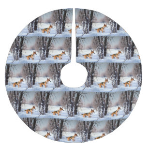 Basenji lassen es Schnee Weihnachten Polyester Weihnachtsbaumdecke