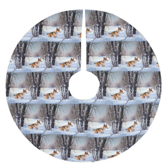 Basenji lassen es Schnee Weihnachten Polyester Weihnachtsbaumdecke (Vorderseite)