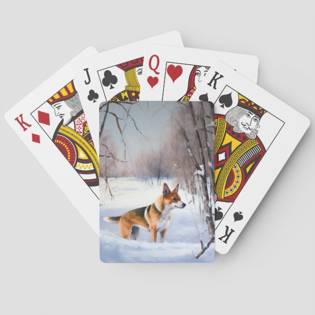 Basenji lassen es Schnee Weihnachten Spielkarten (Rückseite)