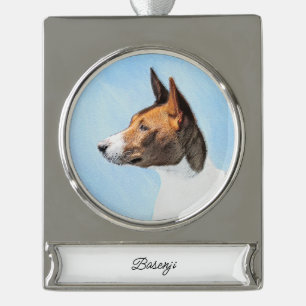 Basenji Malerei - Niedliche Originalkunst Banner-Ornament Silber