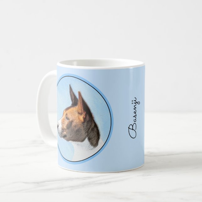Basenji Malerei - Niedliche Originalkunst Kaffeetasse (Vorderseite Links)