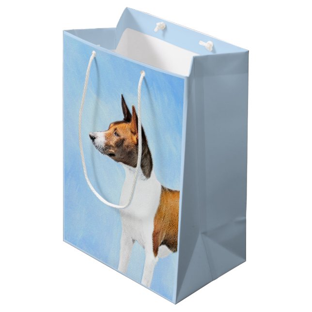 Basenji Malerei - Niedliche Originalkunst Mittlere Geschenktüte (Vorderseite Schrägansicht)