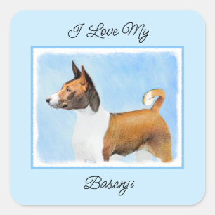 Basenji Malerei - Niedliche Originalkunst Quadratischer Aufkleber