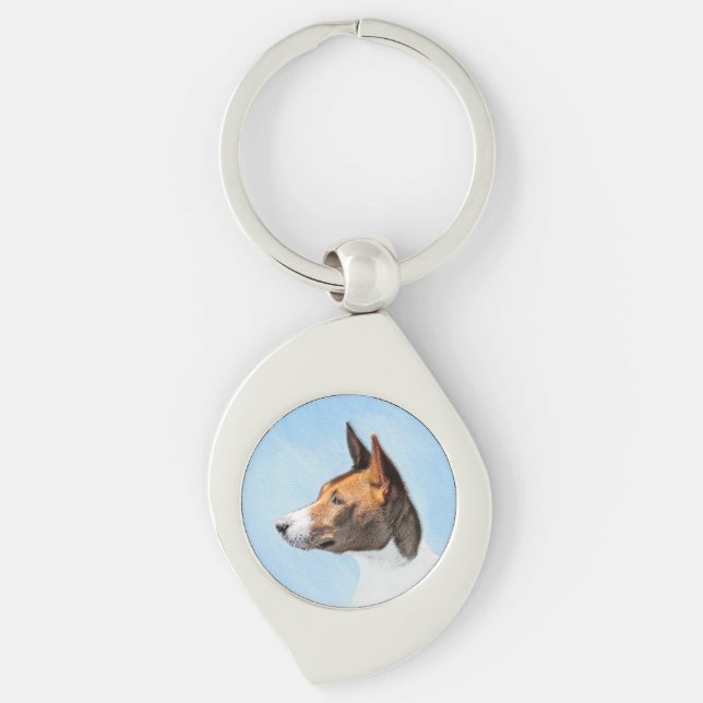 Basenji Malerei - Niedliche Originalkunst Schlüsselanhänger (Vorderseite)