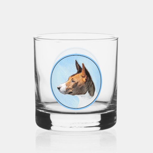 Basenji Malerei - Niedliche Originalkunst Whiskyglas (Vorderseite)