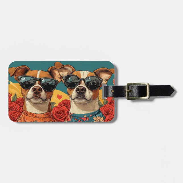 Basenji mit Herz-Rose Valentinstag Gepäckanhänger (Vorderseite horizontal)
