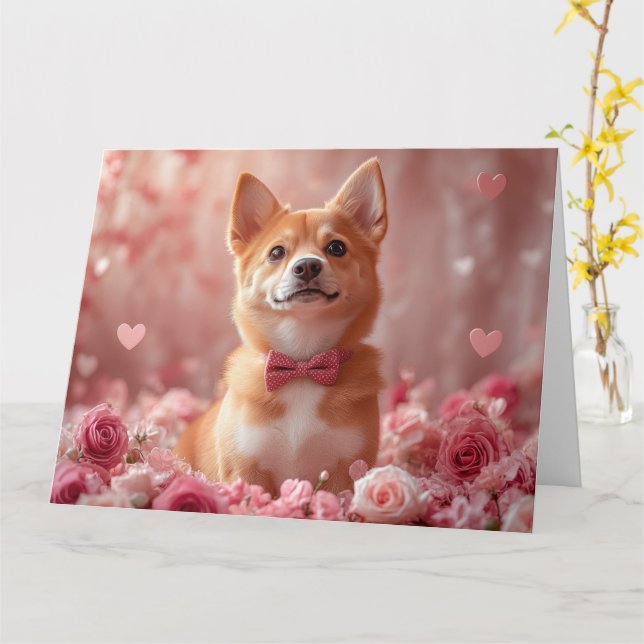 Basenji mit Rose - Valentinstag Karte (Gelbe Blume)