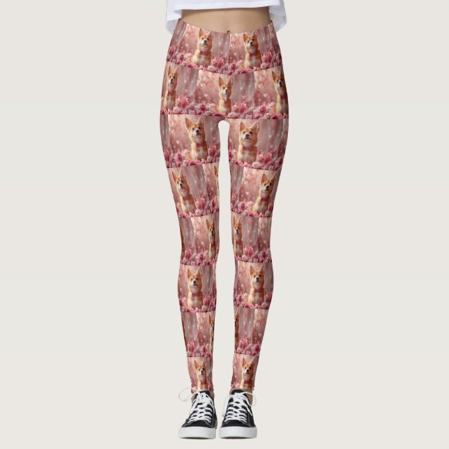 Basenji mit Rose - Valentinstag Leggings (Vorderseite)