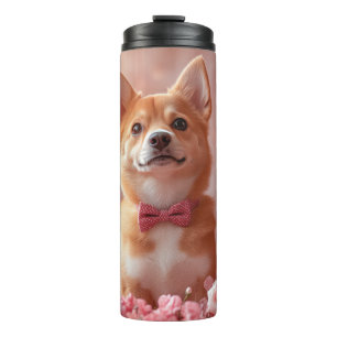 Basenji mit Rosen - Valentinstag Thermosbecher