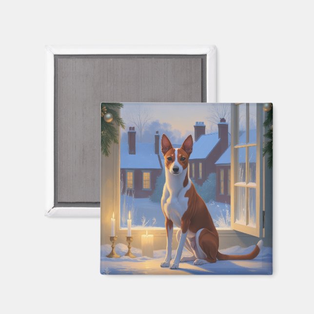 Basenji mit Weihnachtslichtern Urlaub Magnet (Vorderseite/Rückseite)