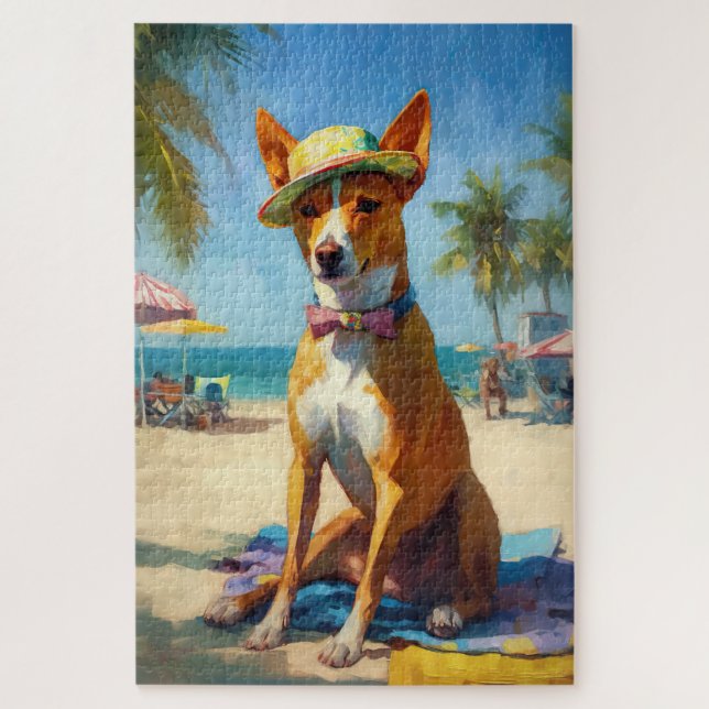 Basenji on Beach, Sommergeschenk für Hundefreunde (Vertikal)