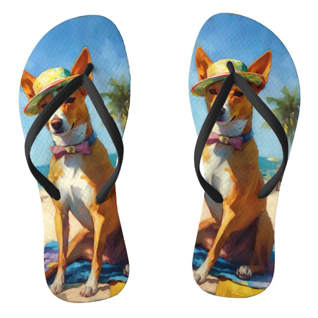 Basenji on Beach, Sommergeschenk für Hundefreunde Flip Flops (Fußbett)