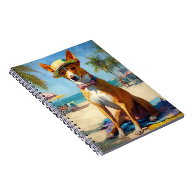 Basenji on Beach, Sommergeschenk für Hundefreunde Notizblock (Rechte Seite)