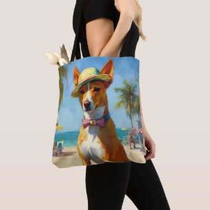 Basenji on Beach, Sommergeschenk für Hundefreunde Tasche