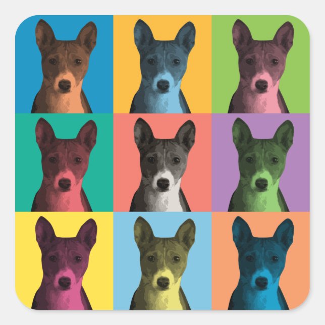Basenji Pop-Art Stickers (Vorderseite)