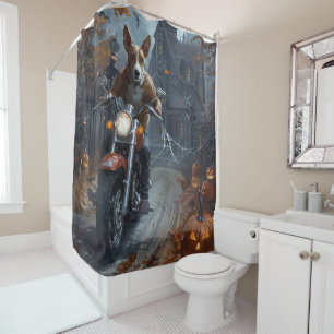 Basenji Riding Motorrad Halloween Beängstigend Duschvorhang