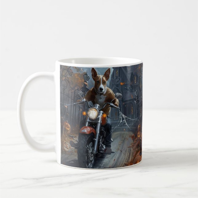 Basenji Riding Motorrad Halloween Beängstigend Kaffeetasse (Links)