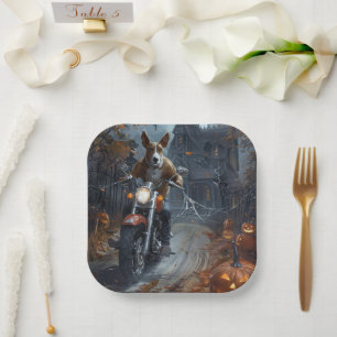 Basenji Riding Motorrad Halloween Beängstigend Pappteller