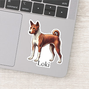 Basenji Rot Weiß Personalisierter Name Süß Aufkleber