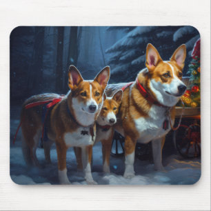 Basenji Schneeschlitten Weihnachtsdekoration Mousepad