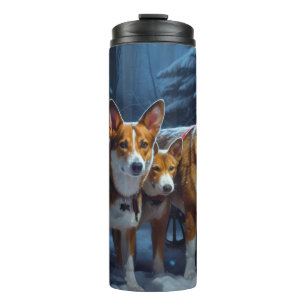 Basenji Schneeschlitten Weihnachtsdekoration Thermosbecher