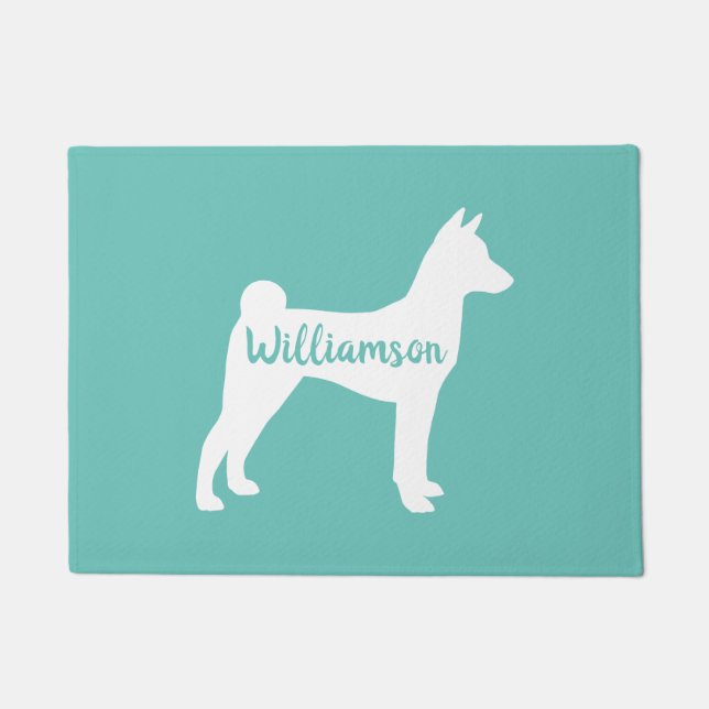 Basenji Silhouette Personalisiert Willkommensmat Fußmatte (Vorderseite)