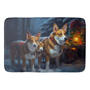 Basenji Snowy Sleigh Weihnachtsdekor Badematte