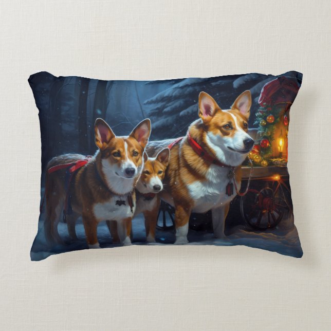 Basenji Snowy Sleigh Weihnachtsdekor Dekokissen (Vorderseite)