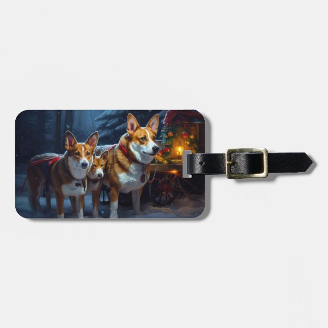Basenji Snowy Sleigh Weihnachtsdekor Gepäckanhänger (Vorderseite horizontal)