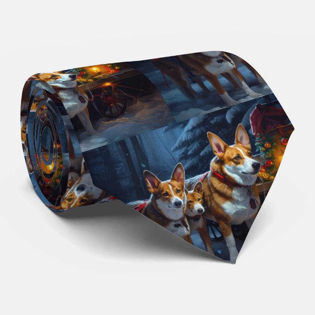 Basenji Snowy Sleigh Weihnachtsdekor Krawatte (Gerollt)