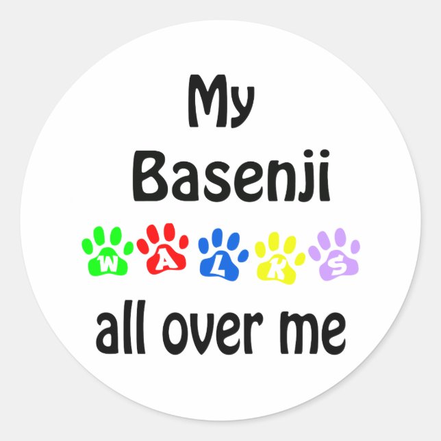 Basenji Walks Design Runder Aufkleber (Vorderseite)