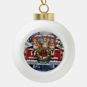 Basenji Weihnachten Rotes Lastwagen Urlaub Keramik Kugel-Ornament